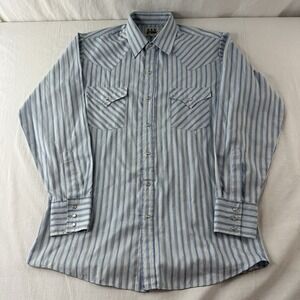 Ely Cattleman Lightweight Long Sleeve Pearl Snap Blue Striped Shirt Sz M Western